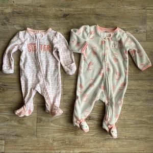 2 Baby girl footed zip pajamas by Carter’s 0-3 mo